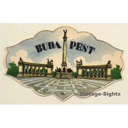 Budapest / Hungary: Millenium Monument (Vintage Luggage Label)