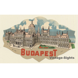 Budapest / Hungary: Parliament Building (Vintage Luggage Label)