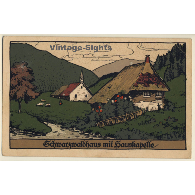 Grieswald / Black Forest: Schwarzwaldhaus Mit Hauskappelle (Vintage Artist PC 1910s)