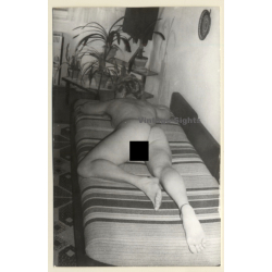 Rear View: Nude Female Stretched Out On Couch / Butt (Vintage Photo GDR ~1980s)