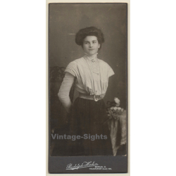 Rudolph Hahn / Berlin: Darkhaired Woman In Victorian Blouse*2 (Vintage Cabinet Card 1900s)