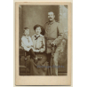 Unidentified German Soldier With Wife & Son / Saber - Iron Cross (Vintage Cabinet Card 1900s/1910s)