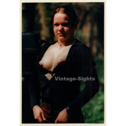 Natural Brunette Woman Flashing Boobs Outdoors (Vintage Photo ~1980s)