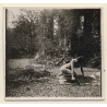 Nude Kneeling Near Fire In Garden / Trees (Vintage Gelatin Silver Photo ~1920s/1930s)