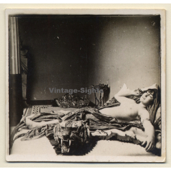 Nude Female Lingering On Tiger Skin With Head (Vintage Gelatin Silver Photo ~1920s/1930s)