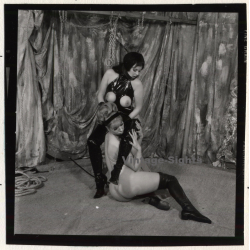 2 Semi Nude Females In Catfight / Lacquer - Scissors (Vintage Contact Sheet Photo 1970s/1980s)