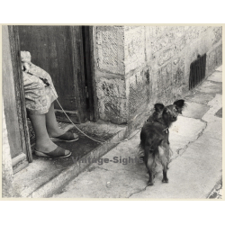 Lydia Nash: Old Woman With Little Dog On Leash (Vintage Photo 1980s)