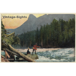 Fly Fishing At River / Fliegenfischen (Vintage PC 1910s/1920s)