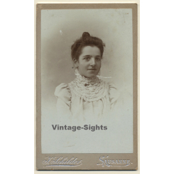 J.Schilder / Lausanne: Pretty Young Woman Wearing Victorian Blouse (Vintage Carte De Visite / CDV ~1890s)