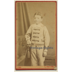 Atelier De Pose / Liège: Young Boy In Costume / Uniform (Vintage Carte De Visite / CDV ~1890s)