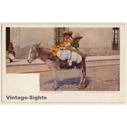Mexico: Compañeros - Kids On Pack Donkey / Burro (Vintage PC ~1900s)
