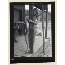 Nude Blonde Cowgirl On Porch Of Saloon*1 / Legs (Vintage Contact Sheet Photo 1970s)