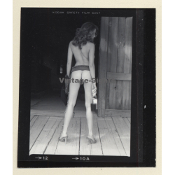 Nude Blonde Cowgirl On Porch Of Saloon*2 / Butt - Revolver (Vintage Contact Sheet Photo 1970s)
