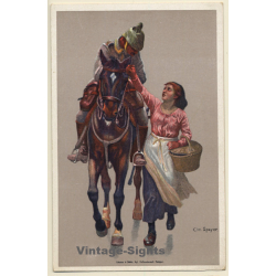 Chr.Speyer: Soldat Zu Pferd - Rotes Kreuz Württemberg (Vintage Artist PC ~1910s)