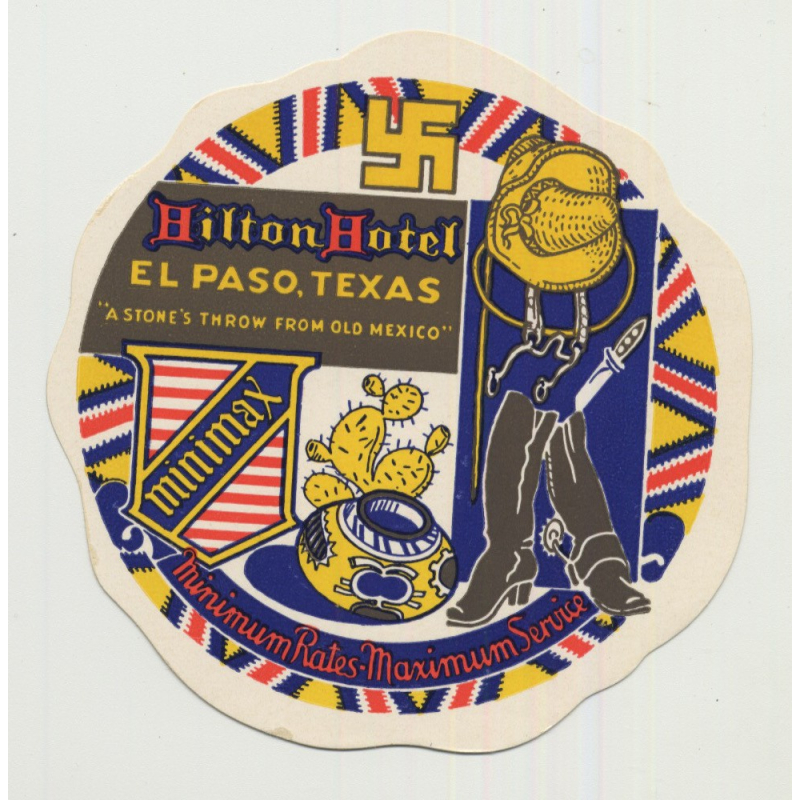 Hilton Hotel - El Paso (Texas) / USA (Vintage Luggage Tag ~1920s/1930s)