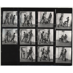 3 Fetish Girls & A Prison Cell / Complete Series 1/8  (Vintage Contact Sheet B/W 11 Photos)
