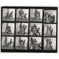 3 Fetish Girls & A Prison Cell / Complete Series 1/8  (Vintage Contact Sheet B/W 11 Photos)