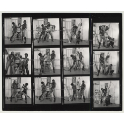 3 Fetish Girls & A Prison Cell / Complete Series 3/8  (Vintage Contact Sheet B/W 11 Photos)