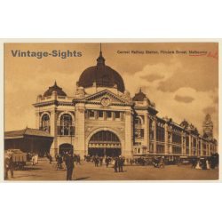 Melbourne: Central Railway Station, Flinders Street (Vintage PC ~1910s/1920s)