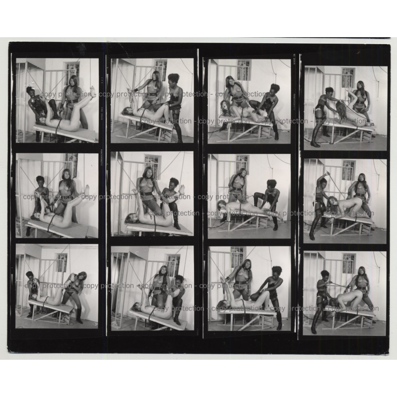 3 Fetish Girls & A Prison Cell / Complete Series 5/8  (Vintage Contact Sheet B/W 12 Photos)