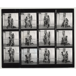3 Fetish Girls & A Prison Cell / Complete Series 7/8  (Vintage Contact Sheet B/W 12 Photos)