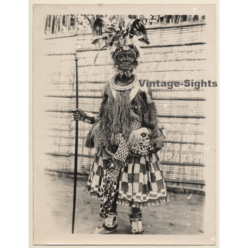 C.Zagourski / Congo: Kuba Chief - Bakuba Warrior (Large Vintage Photo ~1930s/1940s)