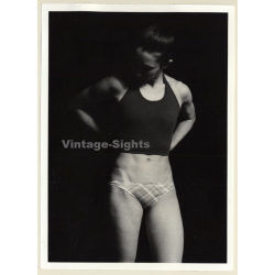 Erotic Study: Slim Brunette Female*1 / Tank Top - Panties - Abs (Vintage Photo France B/W ~1980s)