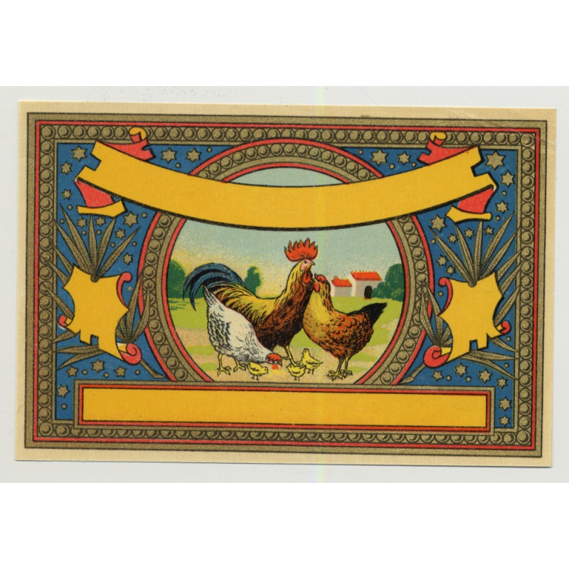 Rooster, Chickens & Chicks (Vintage Chromo Litho Label ~1910/1920s) Rooster, Chickens & Chicks (Vintage Chromo Litho Label ~1910/1920s)