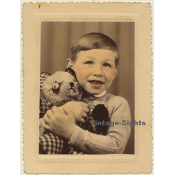 Sweet Baby Boy With Teddy Bear (Vintage Hand Colored Photo ~1920s/1930s)
