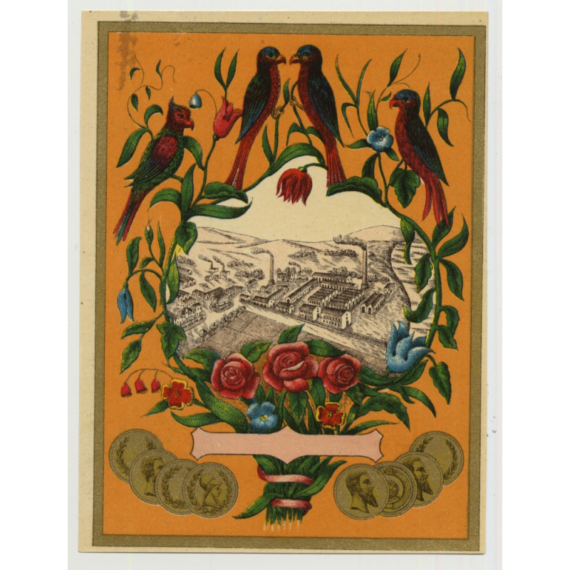Factory & Birds (Vintage Chromo Litho Label ~1910/1920s)