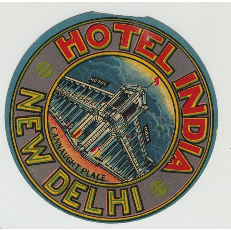 Hotel India - New Delhi / India (Vintage Luggage Label)