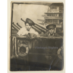 2 Boys In Face-In-Hole Board / Funny - Arcade - Funfair (Vintage Photo ~1930s/1940s)