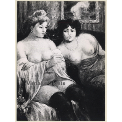 Painting Of Two Scarlet Ladies In Bordel / France 1900s (Press Reprint Photo)