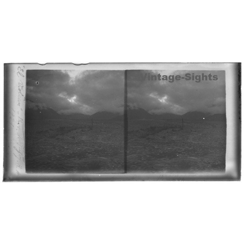 Argentina: El. Volcán Provincia Jujuy / Mountain - Clouds (Vintage Stereo Glass Plate 1921)