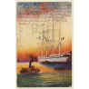 Theo Stroefer: Four-Master Sailing Ship & Steamer (Vintage Artist PC 1908)