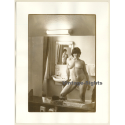 Artistic Nude Study: Sporty Muscular Woman In Bath (Vintage Photo France B/W ~1980s)