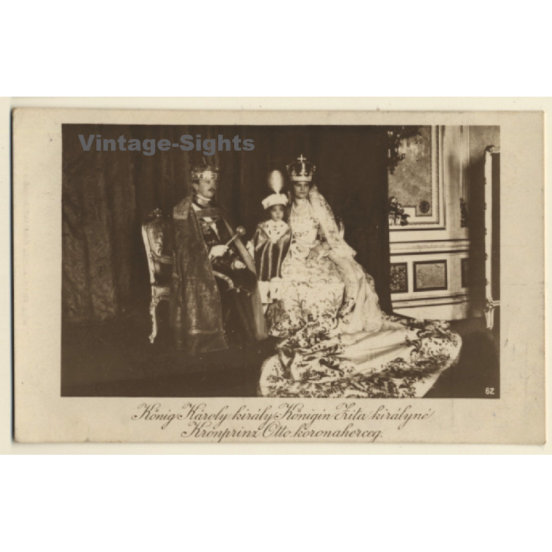 König Karoly Kiraly, Königin Zita & Kronprinz Otto (Vintage RPPC 1917)
