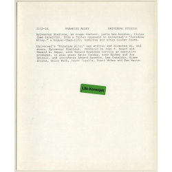 Sylvester Stallone & Lee Canalito: Paradise Alley / Movie Still - Wrestling (Vintage Photo 1978)