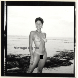 Stunning Shorthaired Nude On Sea Shore / Tan Lines (Vintage Contact Sheet Photo 1980s)