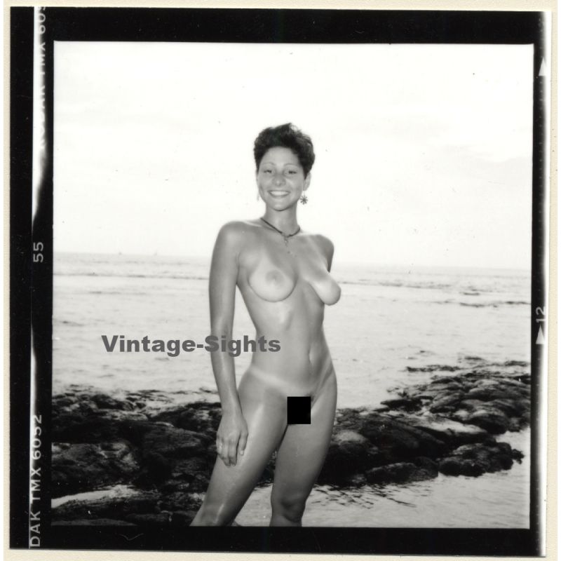 Stunning Shorthaired Nude On Sea Shore / Tan Lines (Vintage Contact Sheet Photo 1980s)