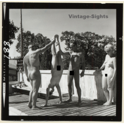 Nudists Doing Gymnastics Outdoors / Handstand (Vintage Contact Sheet Photo 1980s)