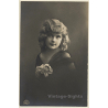 Portrait Of Blonde Girl With Fancy Hairstyle (Vintage RPPC 1910s/1920s)