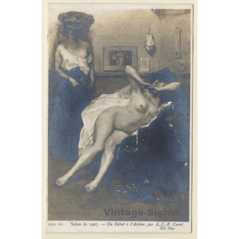 A.J.P. Carré: Un Debut À L'Atelier / Salon De 18907 - Nudes (Vintage RPPC)