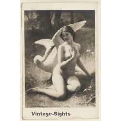 A. Chantron: Nude With Swan / Paris Salon 1904 (Vintage RPPC)