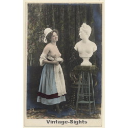 A.S: Maid Cleans Bust And Flashes Boobs / Boudoir - Belle Epoque (Vintage Set Of 5 RPPC 1900s)