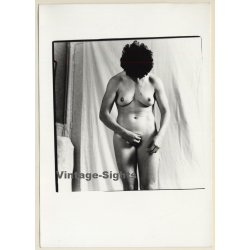 Artistic Erotic Study: Female Curlyhead With Freckles*2 / Standing (Vintage Photo France B/W ~1980s)
