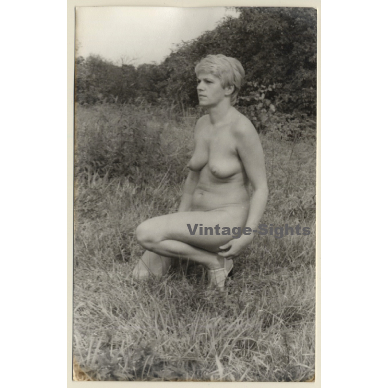 Natural Shorthaired Blonde Nude On Meadow (Vintage Photo GDR ~ 1980s)