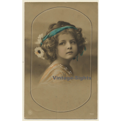 Pretty Little Girl With Flowers In Her Hair (Vintage Hand Colored RPPC 1911)