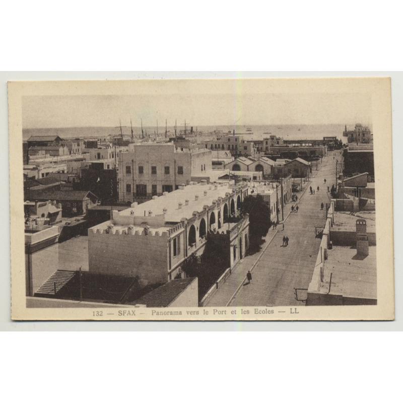 Sfax / Tunisia: View Over Port & Schools (Vintage PC B/W)
