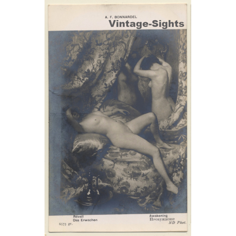 A.F. Bonnardel: Réveil - Awakening / Nude Art (Vintage RPPC ~1910s/1920s)